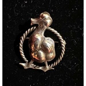 Whimsical Art Deco Duck Pin Silver